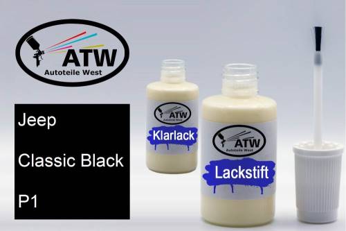 Jeep, Classic Black, P1: 20ml Lackstift + 20ml Klarlack - Set, von ATW Autoteile West.